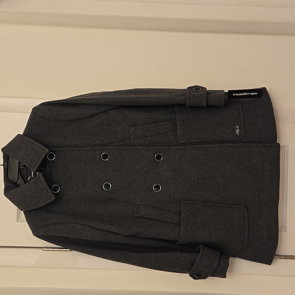 Karl Lagerfeld Charcoal Double-Breasted Pea Coat